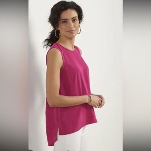 Soft Surroundings Sleeveless Top Sz Large Keyhole Braided High Low Fuchsia Dayla